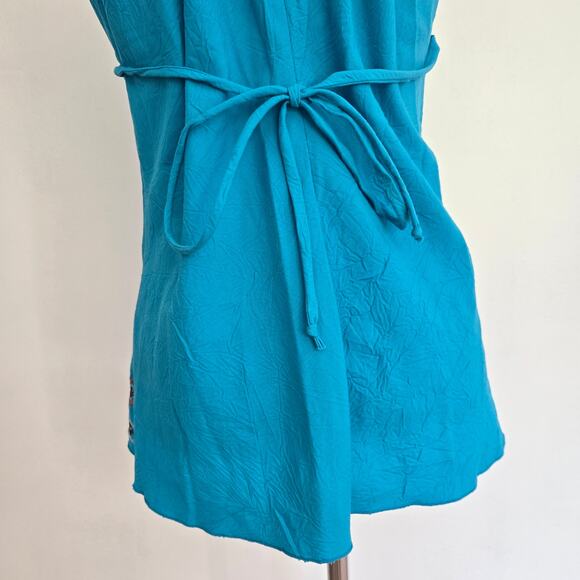 Vintage Y2K Floral Embroidered Peasant Blouse Blue Puff Fairy Women Medium - Picture 7 of 10